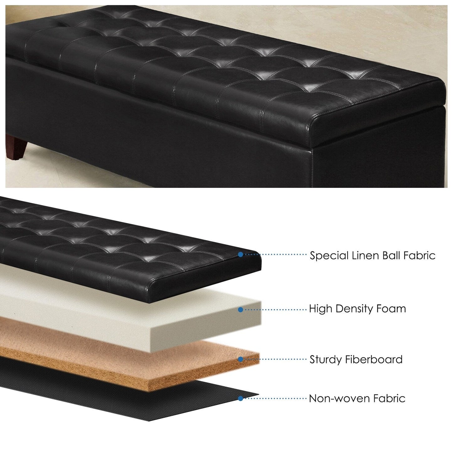 Adeco 50 Bonded Leather Storage Ottoman Bench