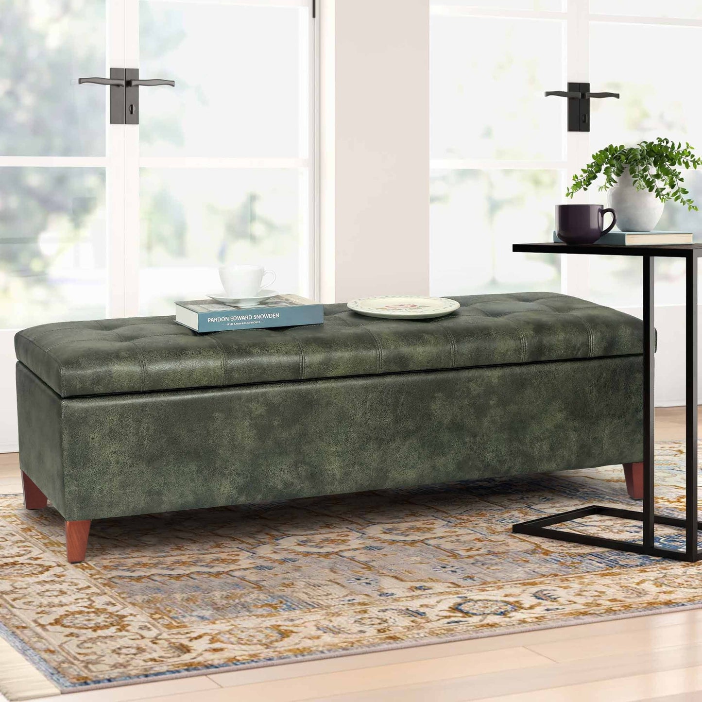 Adeco 50 Bonded Leather Storage Ottoman Bench