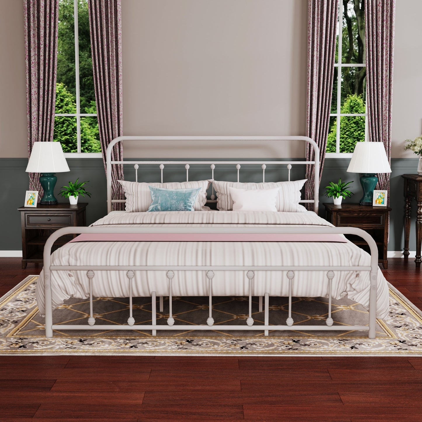 Alazyhome Simple Vintage Metal Platform Bed Frame, Easy-Assembly