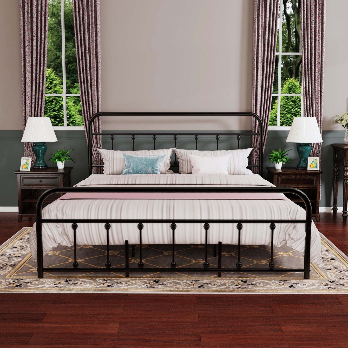 Alazyhome Simple Vintage Metal Platform Bed Frame, Easy-Assembly