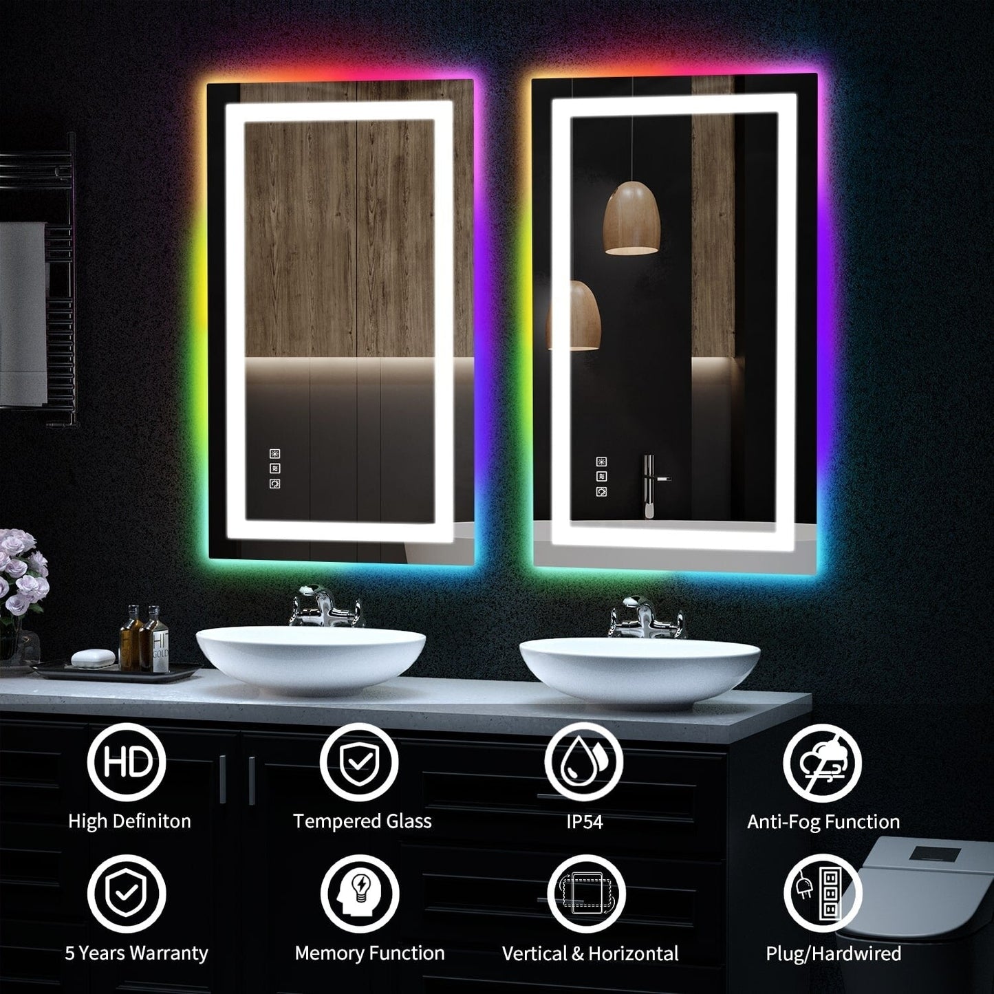 Anti-Fog RGB Backlit & LED Frontlit Bathroom Mirror