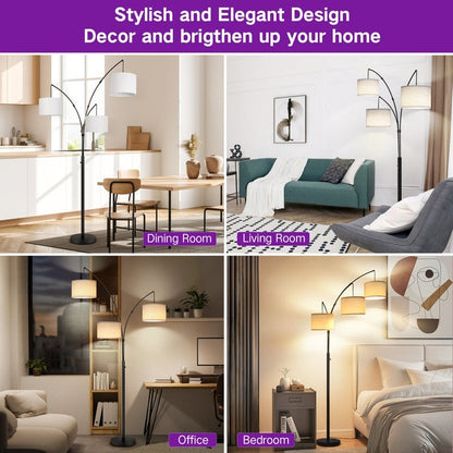Arc LED Floor Lamp Dimmable Modern Black 3 Light Arched Tall Floor Lamp