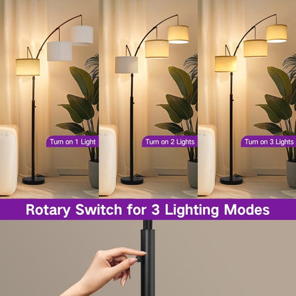 Arc LED Floor Lamp Dimmable Modern Black 3 Light Arched Tall Floor Lamp