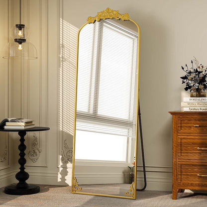 Arched Full Length Mirror with Baroque Flower Design