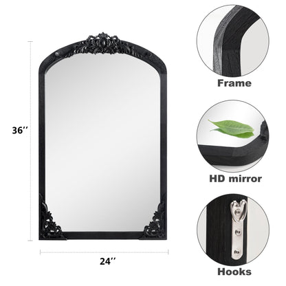 Arched Full-Length Solid Wood Carving Floor Mirror