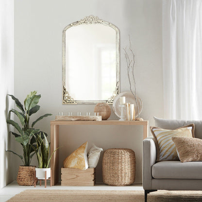 Arched Full-Length Solid Wood Carving Floor Mirror