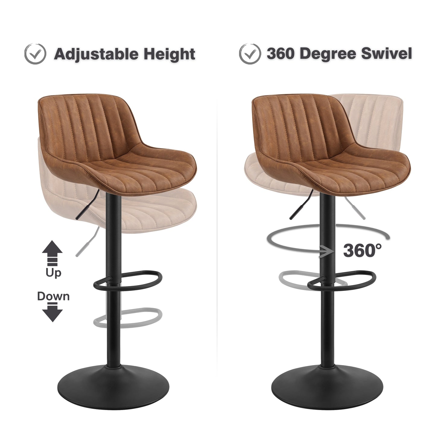Art Leon Adjustable Height Swivel Barstool, Set of 2