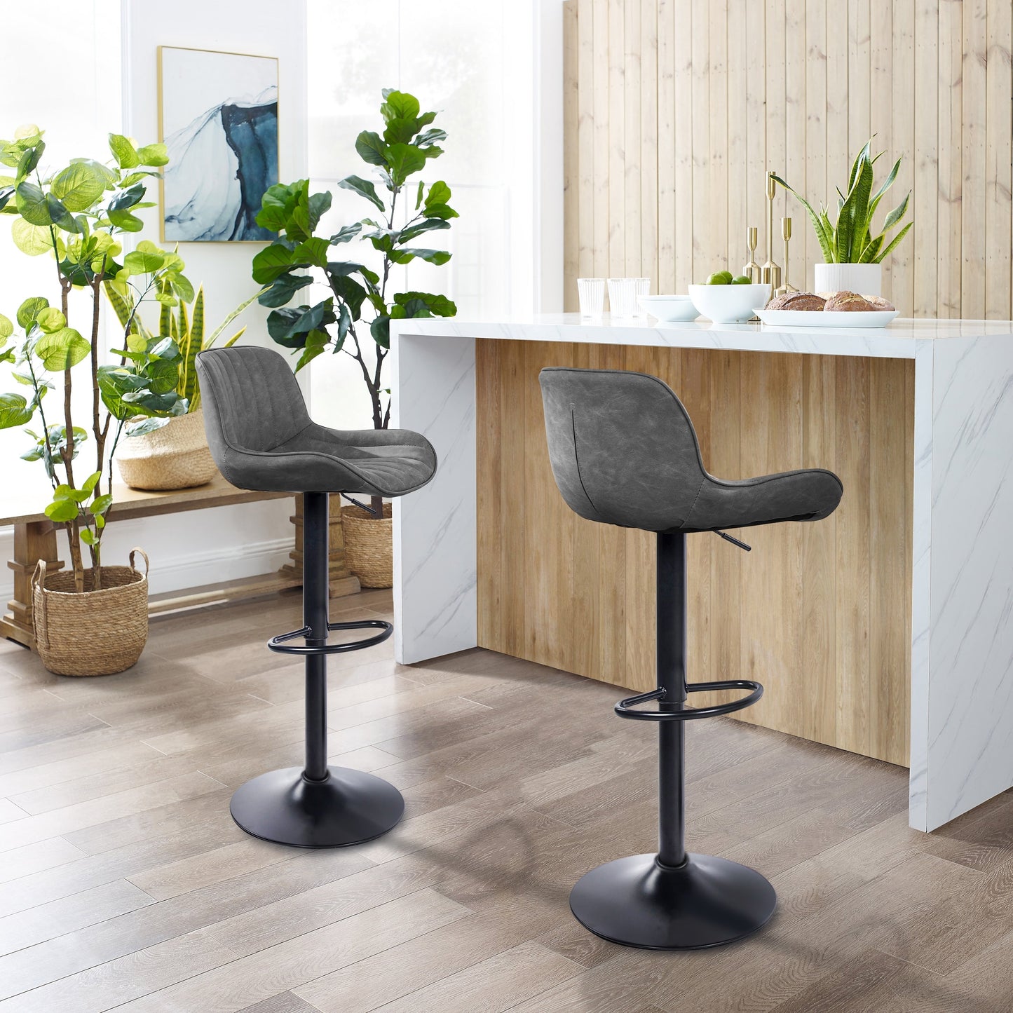 Art Leon Adjustable Height Swivel Barstool, Set of 2