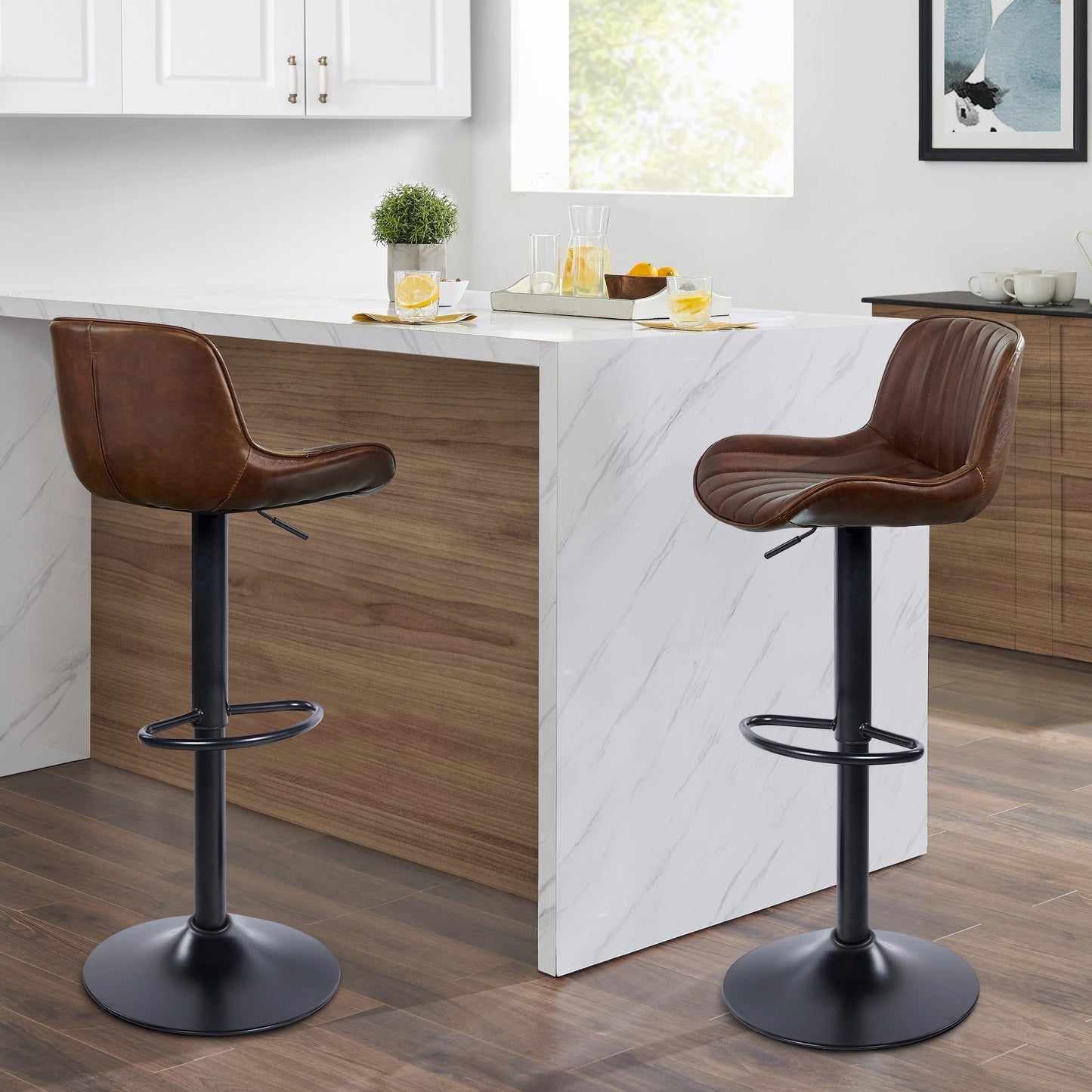 Art Leon Adjustable Height Swivel Barstool, Set of 2