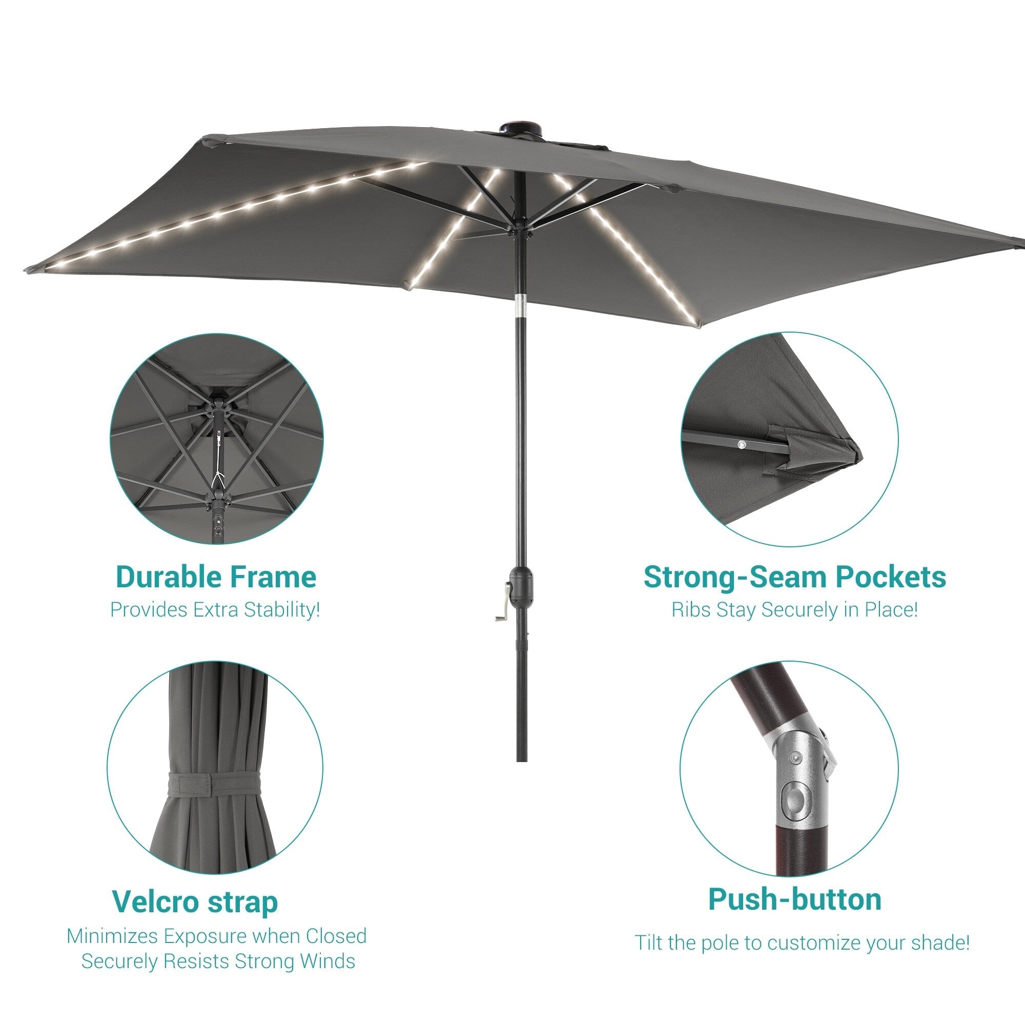 BONOSUKI 6x9FT LED Patio Market Umbrellas Table Umbrella w/Tilt Button