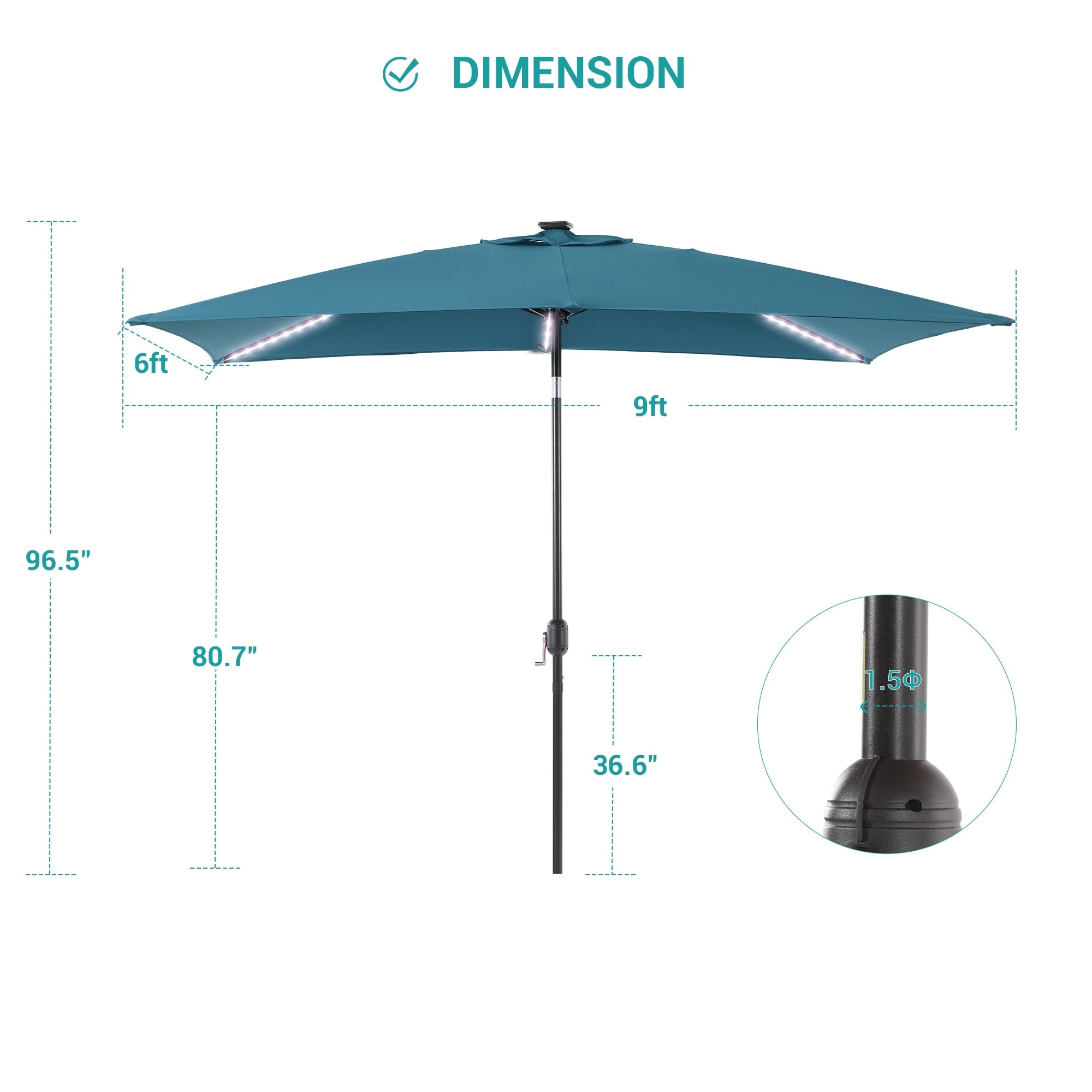 BONOSUKI 6x9FT LED Patio Market Umbrellas Table Umbrella w/Tilt Button