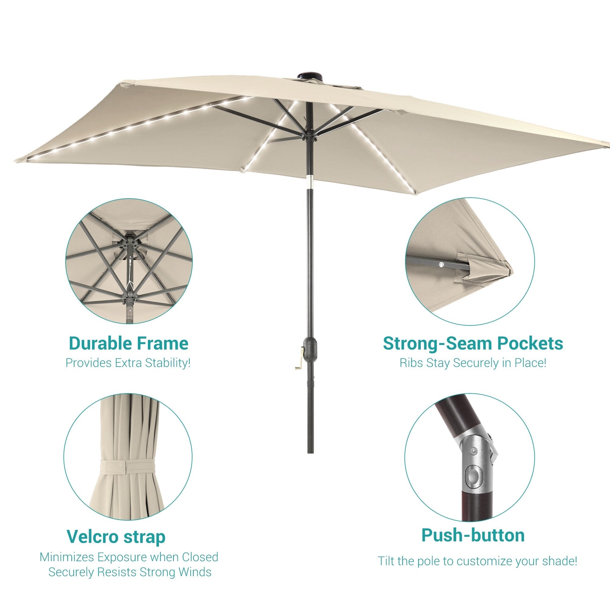 BONOSUKI 6x9FT LED Patio Market Umbrellas Table Umbrella w/Tilt Button