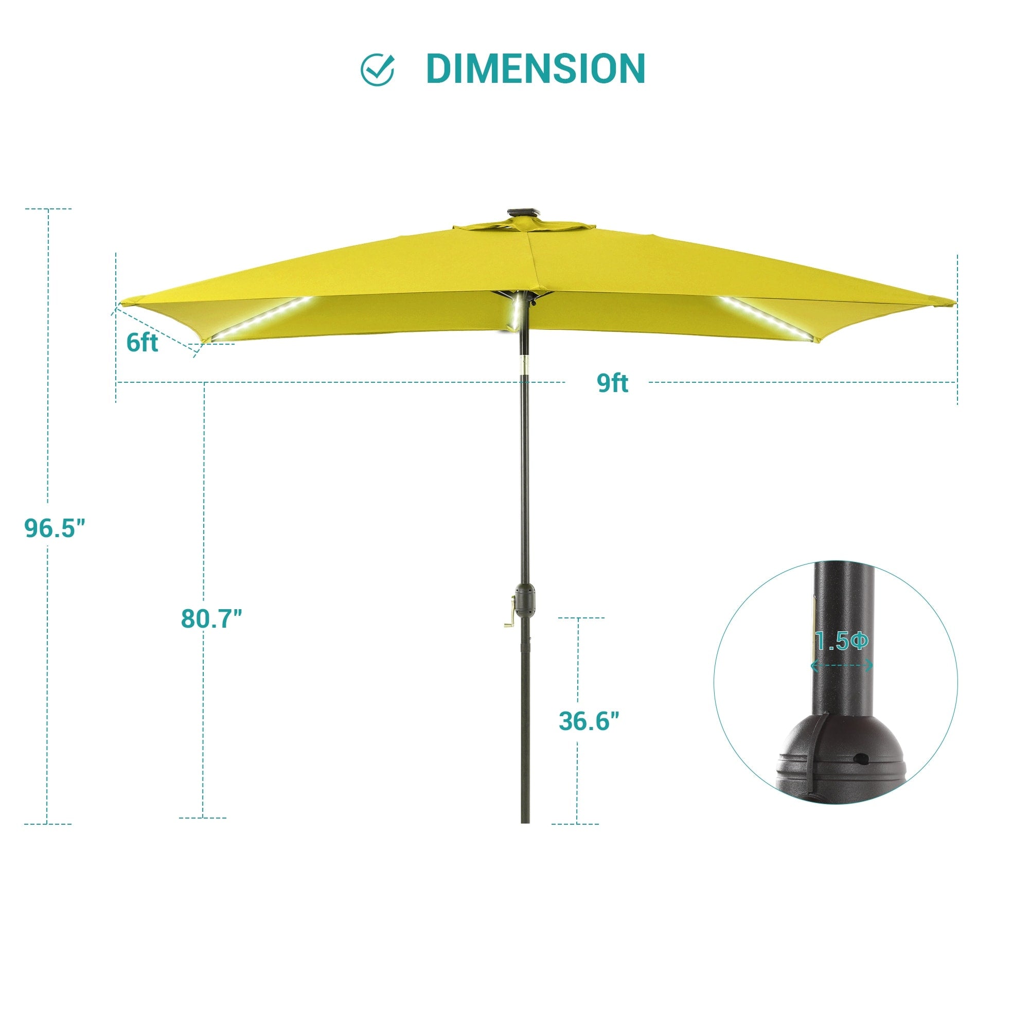 BONOSUKI 6x9FT LED Patio Market Umbrellas Table Umbrella w/Tilt Button