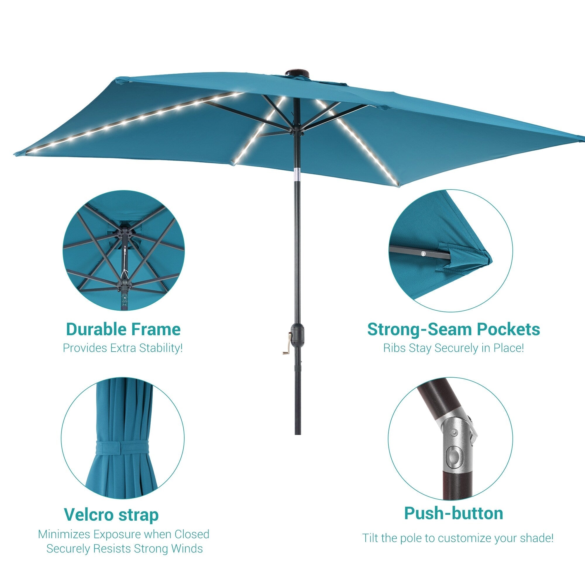 BONOSUKI 6x9FT LED Patio Market Umbrellas Table Umbrella w/Tilt Button