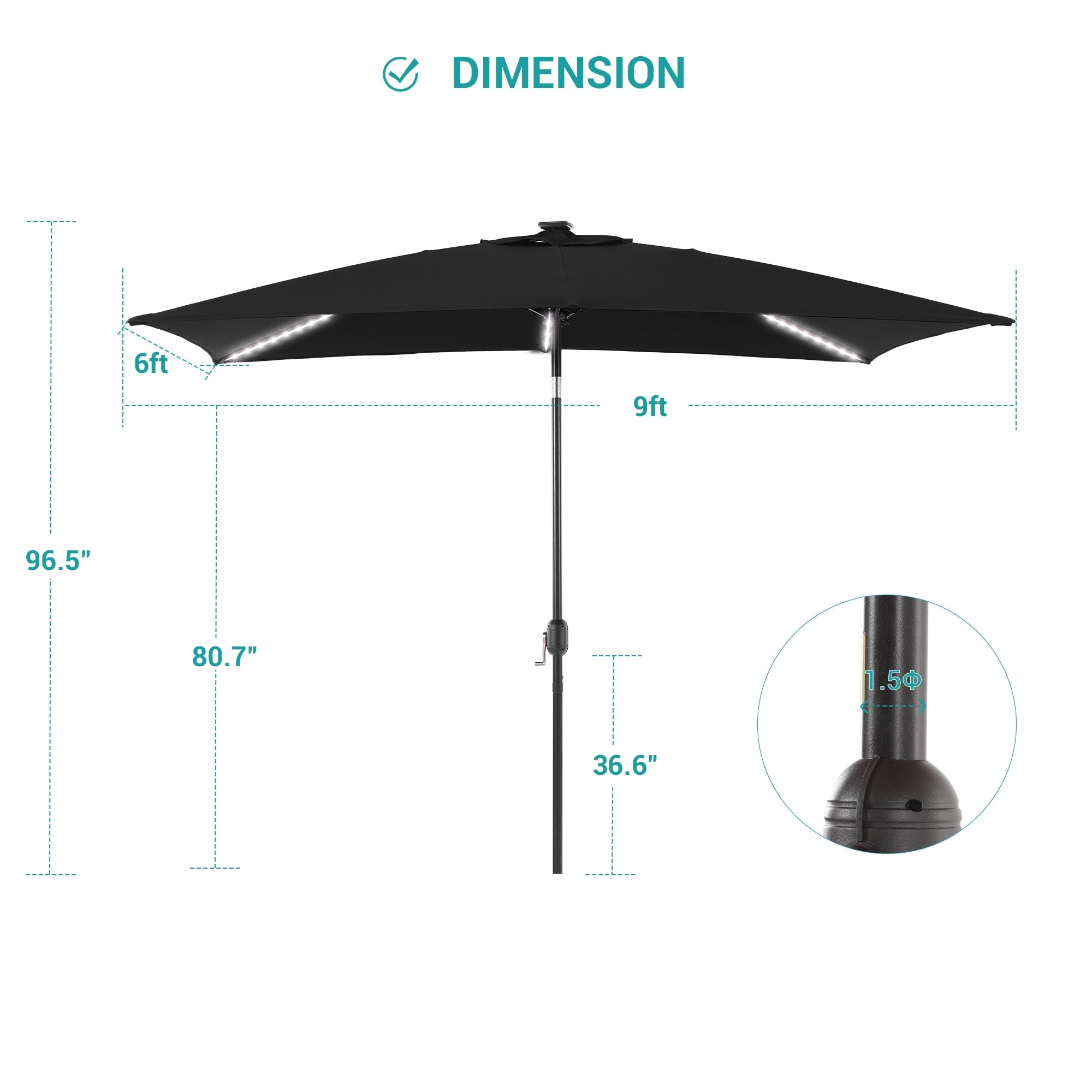 BONOSUKI 6x9FT LED Patio Market Umbrellas Table Umbrella w/Tilt Button
