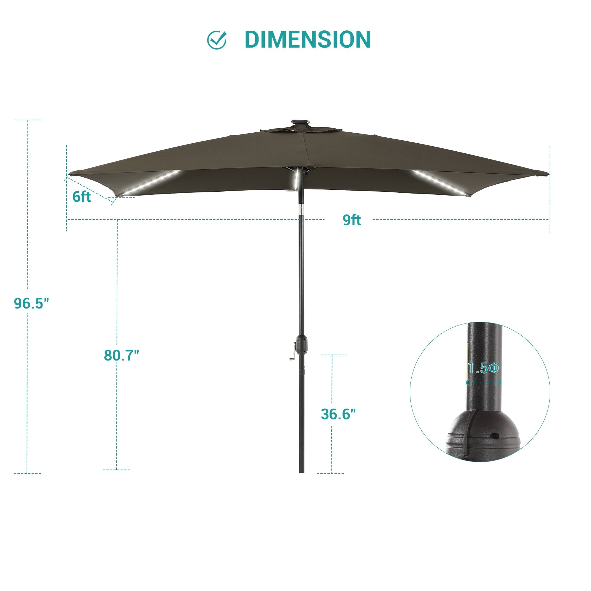 BONOSUKI 6x9FT LED Patio Market Umbrellas Table Umbrella w/Tilt Button