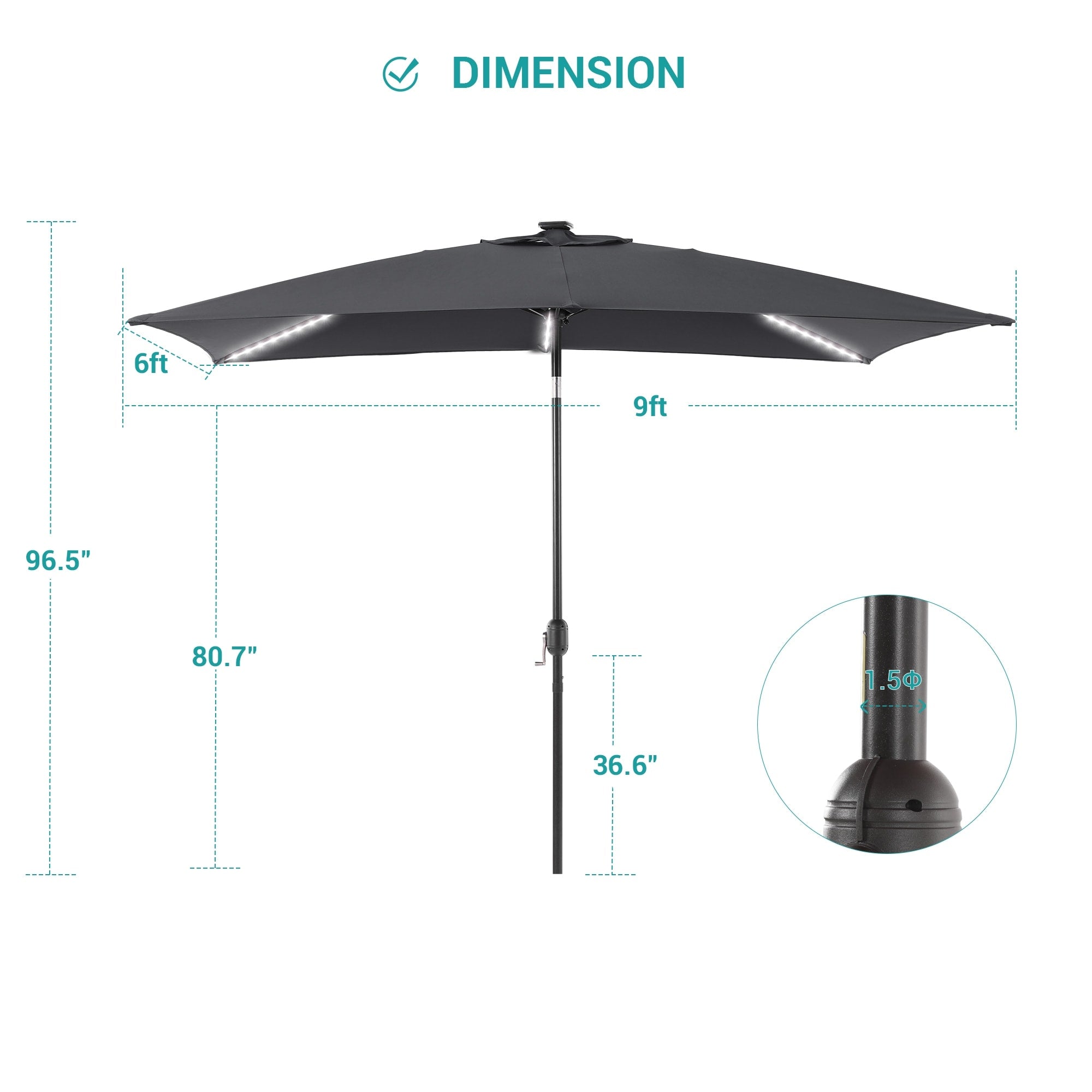 BONOSUKI 6x9FT LED Patio Market Umbrellas Table Umbrella w/Tilt Button