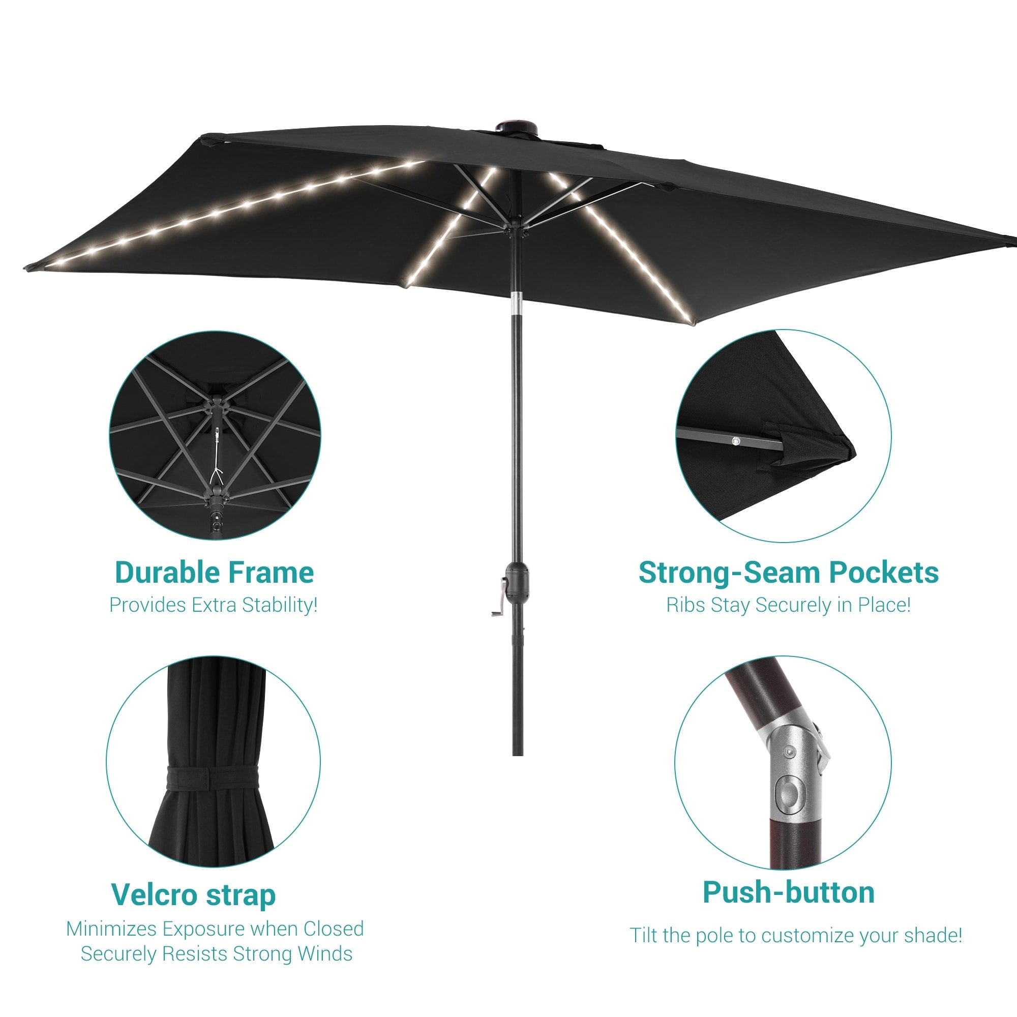 BONOSUKI 6x9FT LED Patio Market Umbrellas Table Umbrella w/Tilt Button