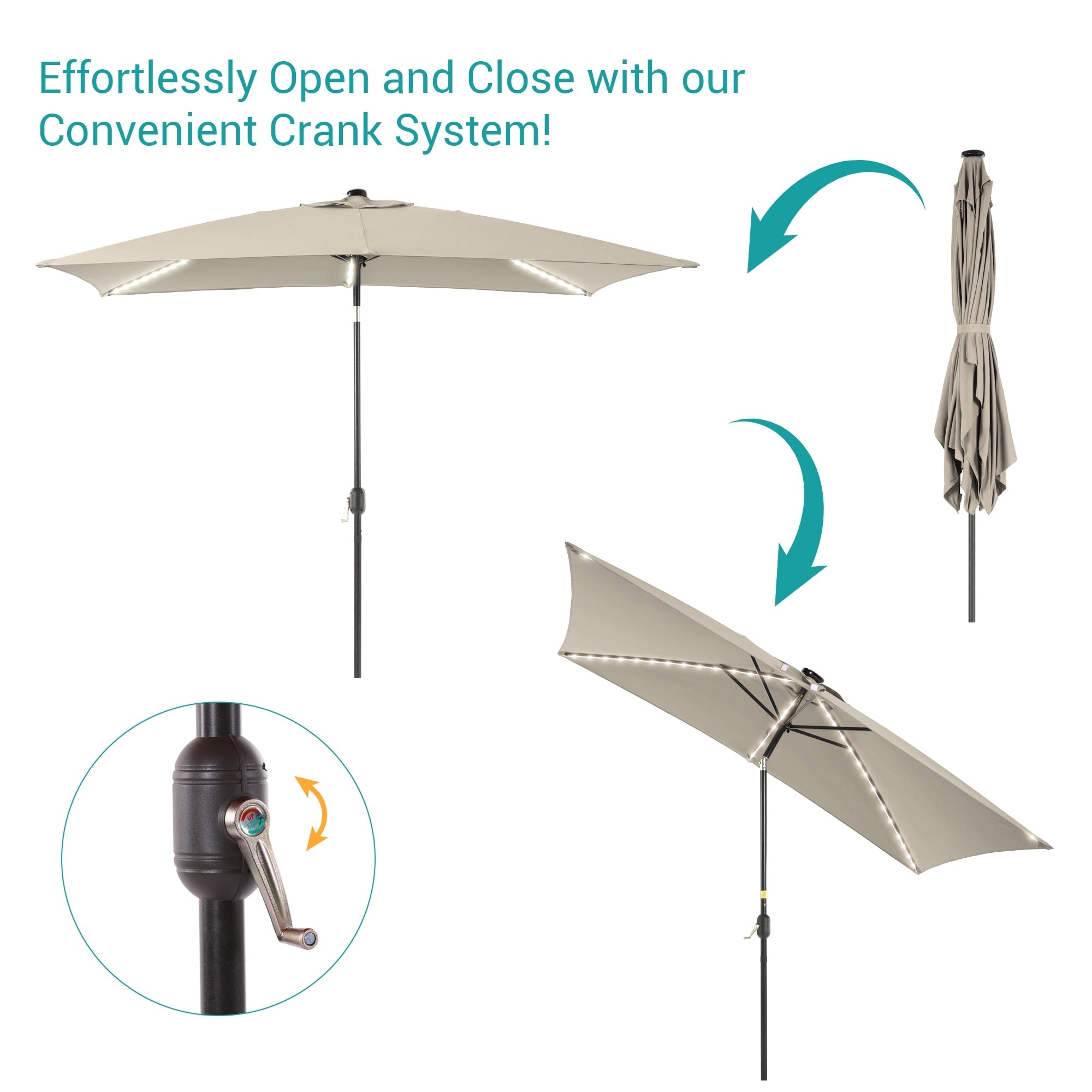 BONOSUKI 6x9FT LED Patio Market Umbrellas Table Umbrella w/Tilt Button