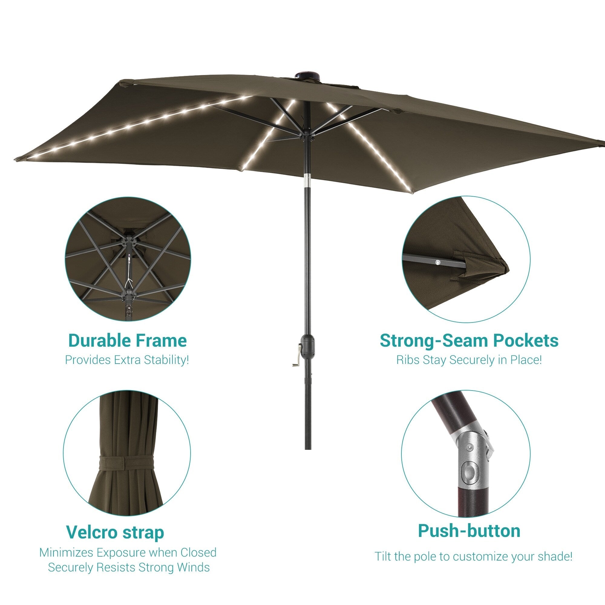 BONOSUKI 6x9FT LED Patio Market Umbrellas Table Umbrella w/Tilt Button