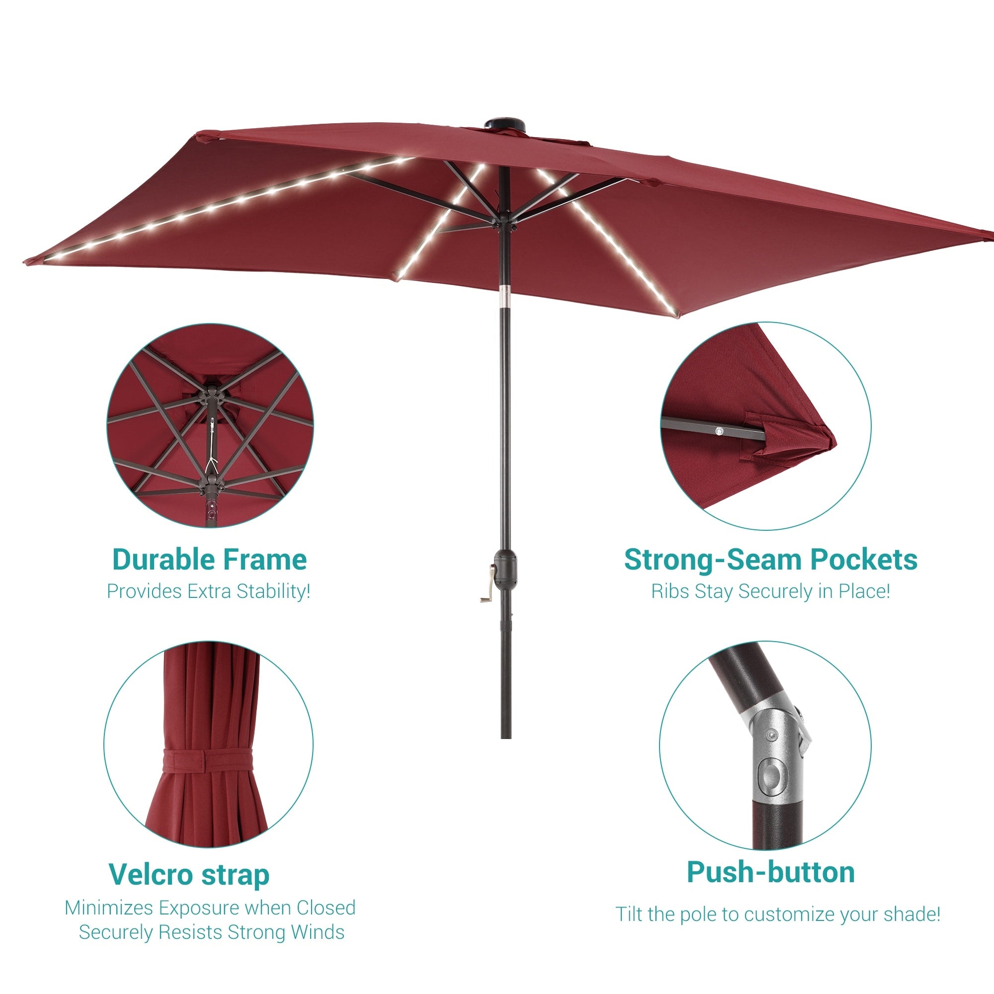 BONOSUKI 6x9FT LED Patio Market Umbrellas Table Umbrella w/Tilt Button
