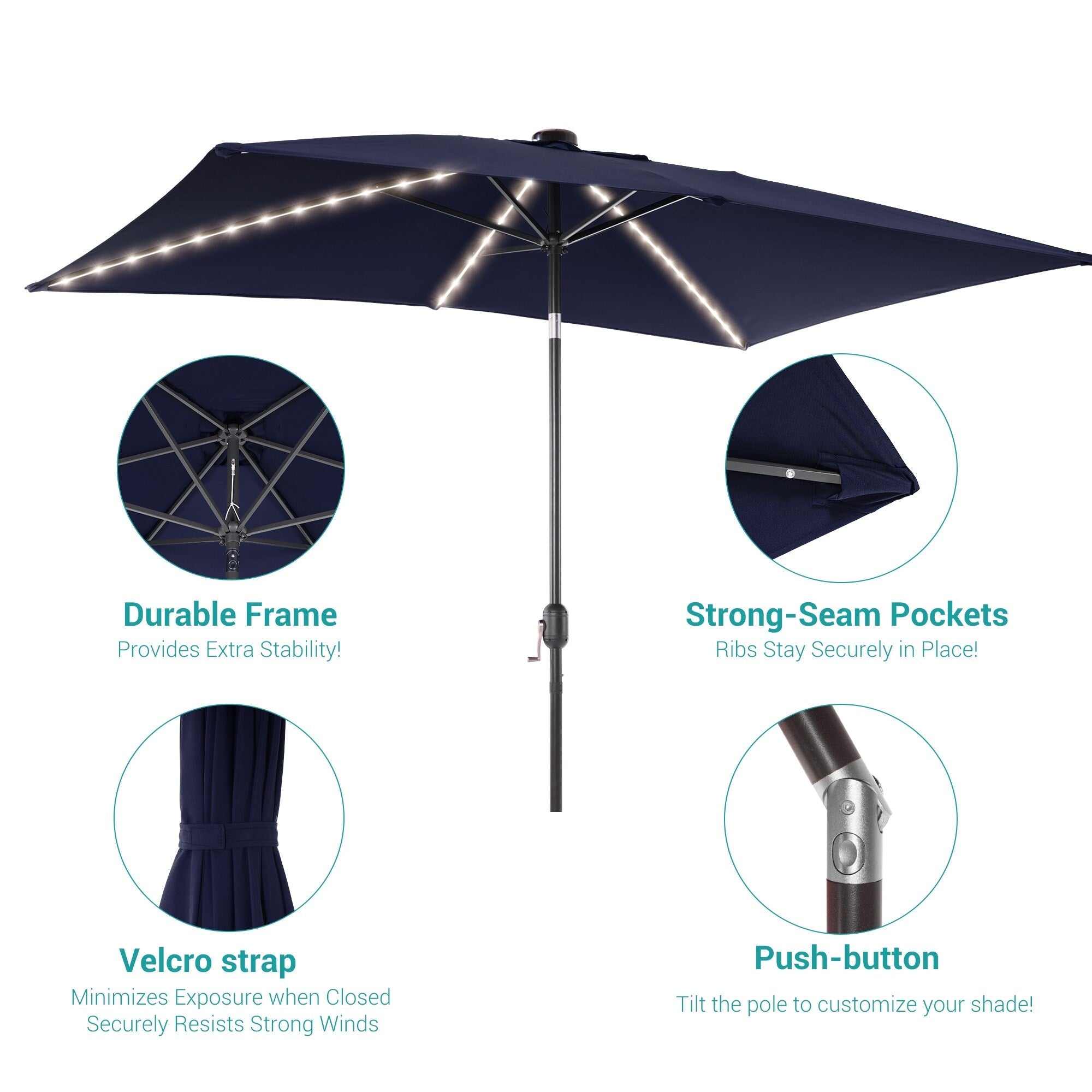 BONOSUKI 6x9FT LED Patio Market Umbrellas Table Umbrella w/Tilt Button
