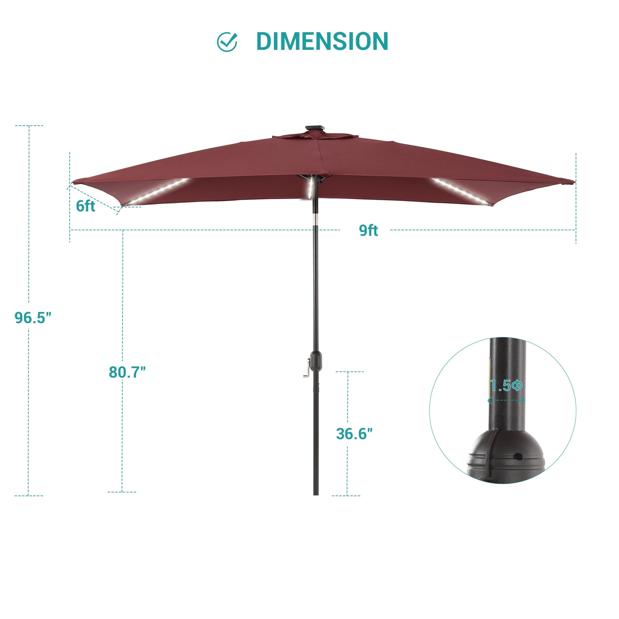 BONOSUKI 6x9FT LED Patio Market Umbrellas Table Umbrella w/Tilt Button