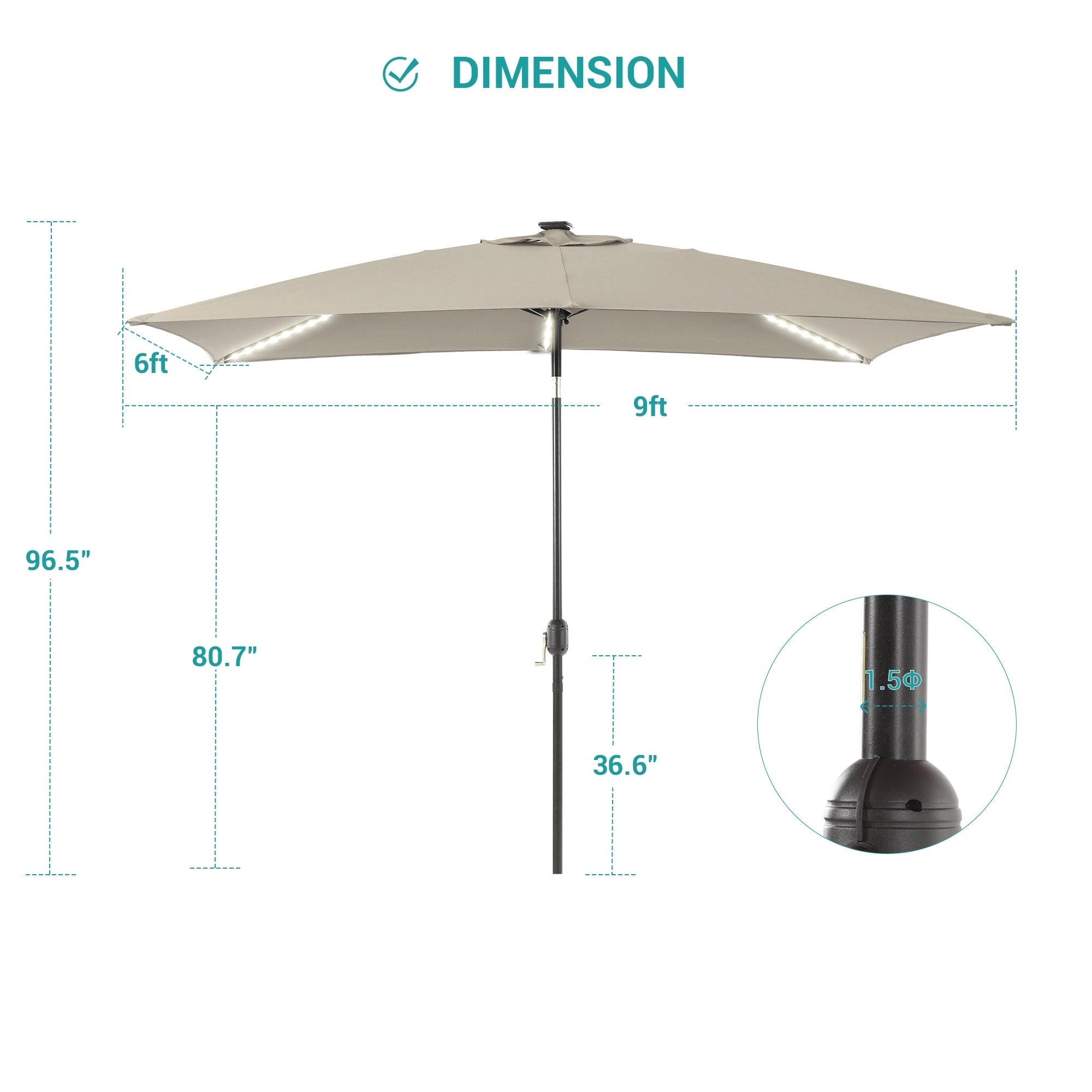 BONOSUKI 6x9FT LED Patio Market Umbrellas Table Umbrella w/Tilt Button