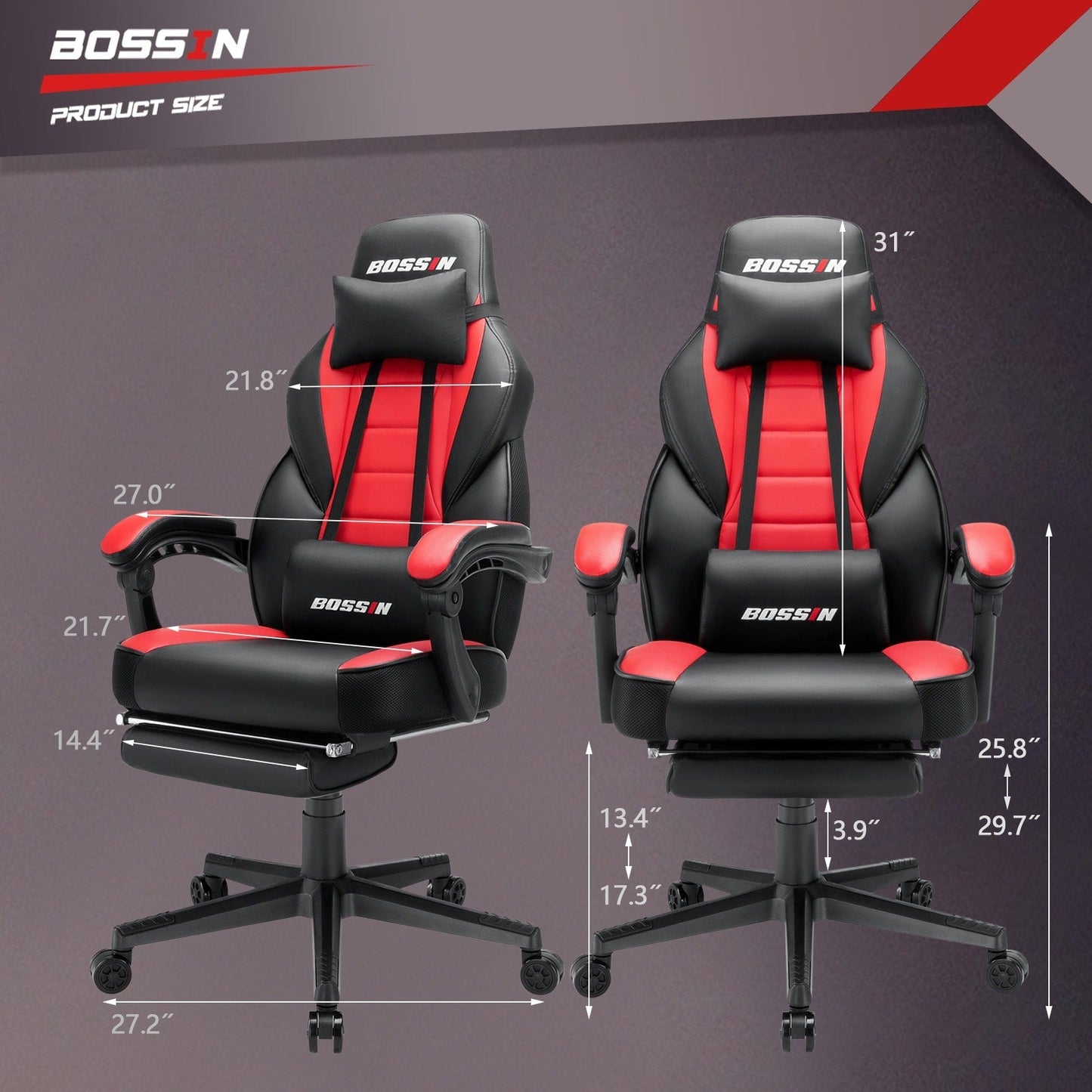 BOSSIN Racing Style Gaming Chair,300 lbs Big and Tall gamer chair High Back Computer Chair