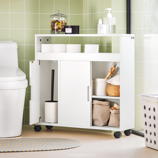Armoire de rangement pour rouleaux de papier toilette SoBuy avec brosses et porte-rouleaux BZR02-W