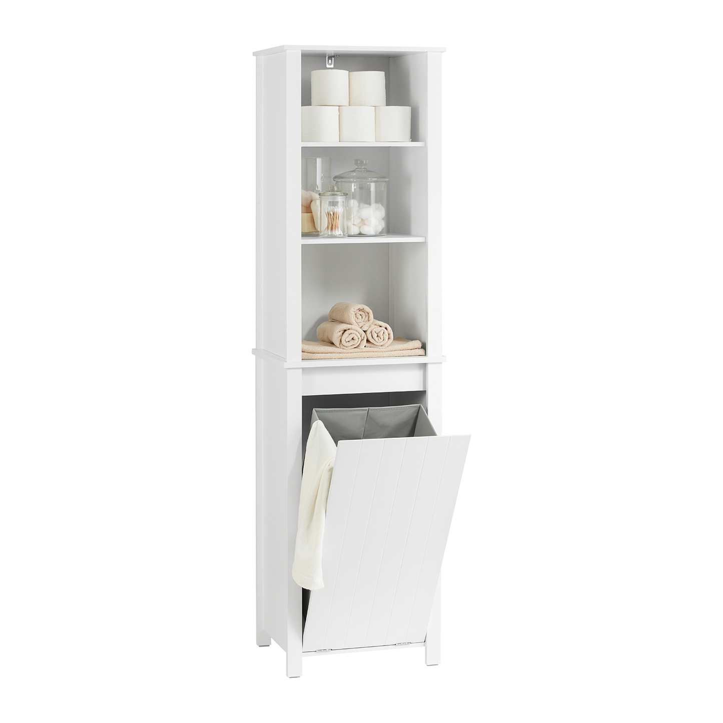 Armoire de salle de bain haute SoBuy BZR102-W avec panier à linge intégré