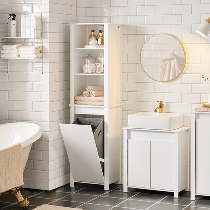 Armoire de salle de bain haute SoBuy BZR102-W avec panier à linge intégré