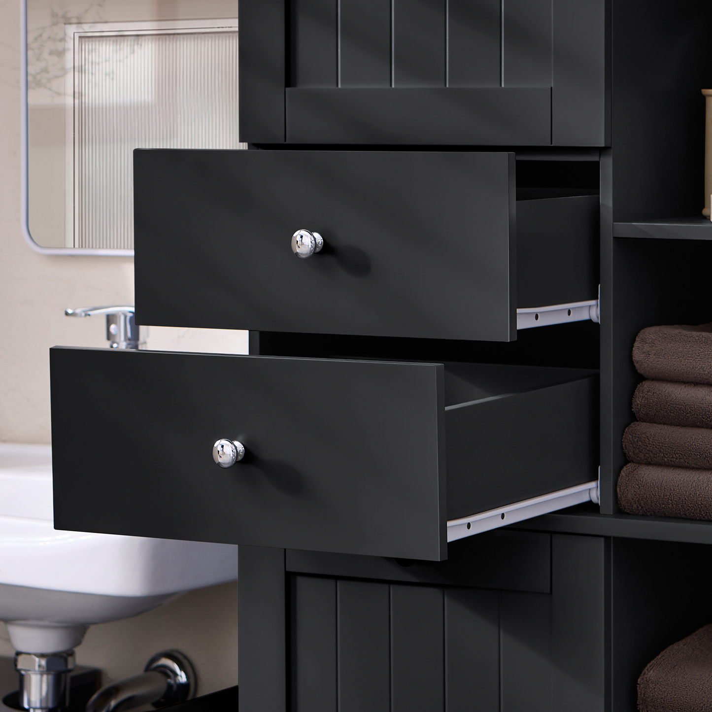 Armoire de rangement haute de salle de bain SoBuy avec panier à linge, coffre à linge BZR104-SCH