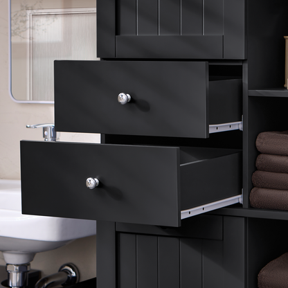 Armoire de rangement haute de salle de bain SoBuy avec panier à linge, coffre à linge BZR104-SCH