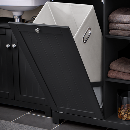 Armoire de rangement haute de salle de bain SoBuy avec panier à linge, coffre à linge BZR104-SCH