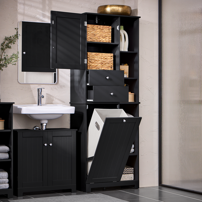 Armoire de rangement haute de salle de bain SoBuy avec panier à linge, coffre à linge BZR104-SCH
