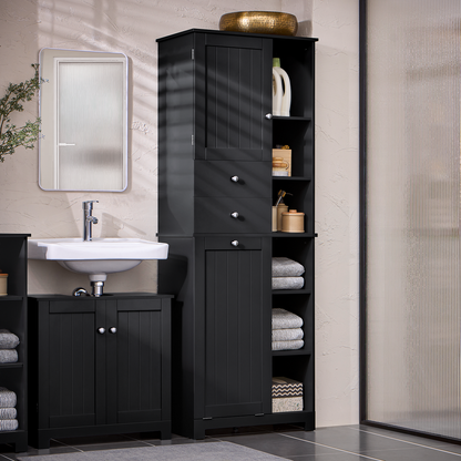 Armoire de rangement haute de salle de bain SoBuy avec panier à linge, coffre à linge BZR104-SCH