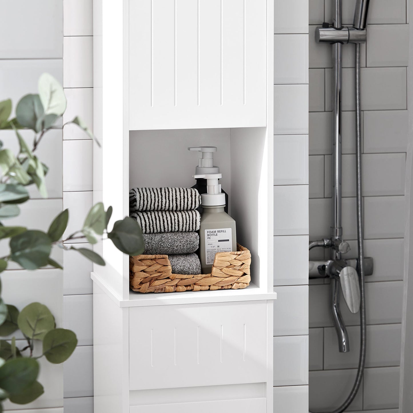 Armoire de rangement haute de salle de bain SoBuy avec 2 portes BZR109-W