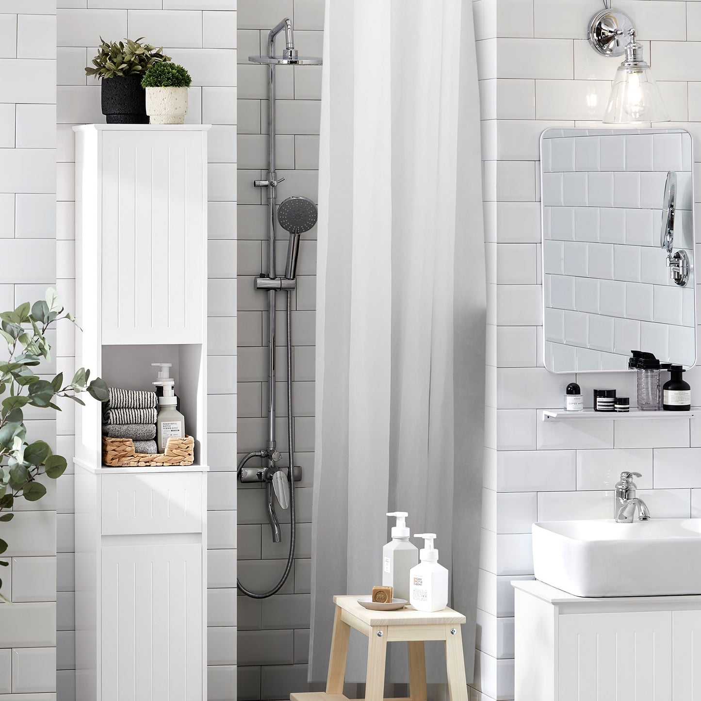 Armoire de rangement haute de salle de bain SoBuy avec 2 portes BZR109-W