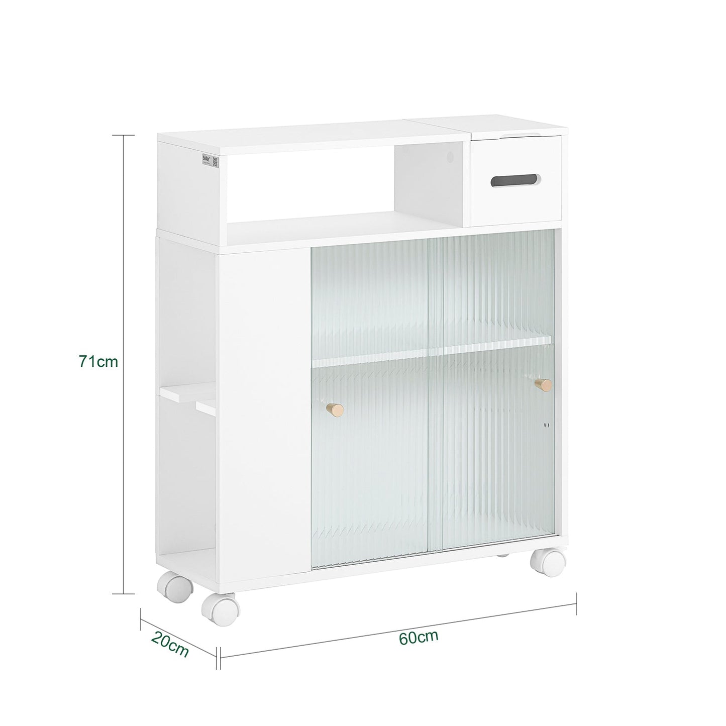SoBuy BZR117-W, Meuble de rangement de salle de bain avec 2 portes coulissantes en verre, Porte-rouleau de papier toilette sur roulettes