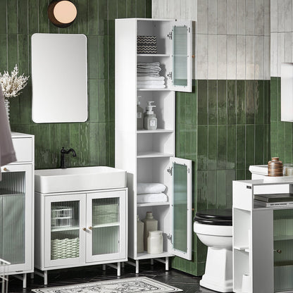 SoBuy BZR118-W, Armoire de salle de bain haute avec 2 portes vitrées