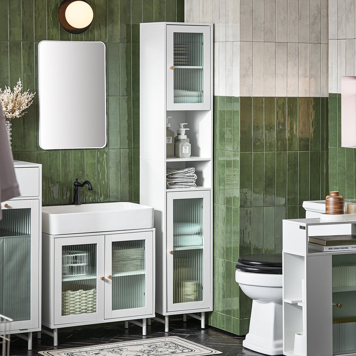 SoBuy BZR118-W, Armoire de salle de bain haute avec 2 portes vitrées
