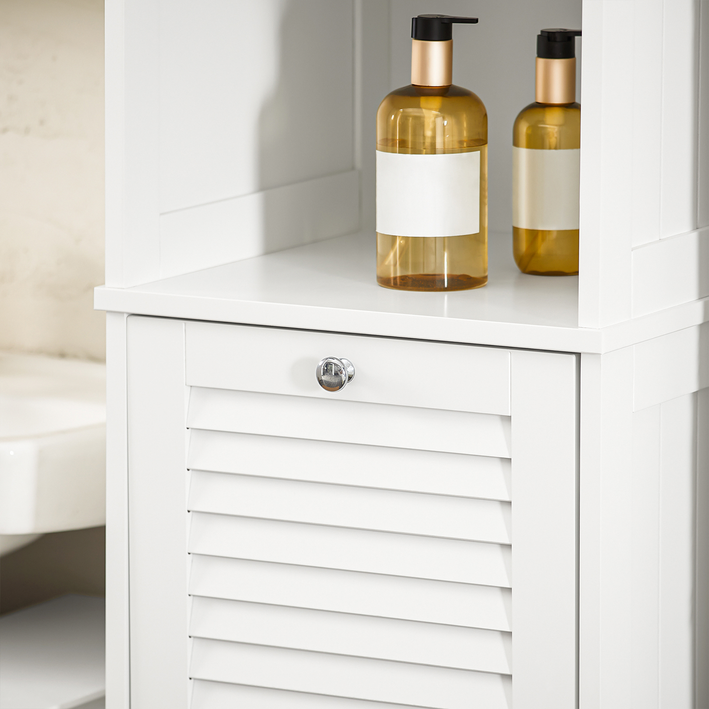 Armoire de salle de bain haute SoBuy avec panier à linge BZR124-W