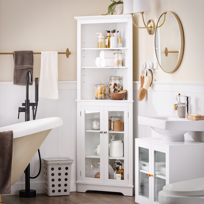 Armoire d'angle haute de salle de bain SoBuy, meuble de rangement pour salle de bain BZR145-W