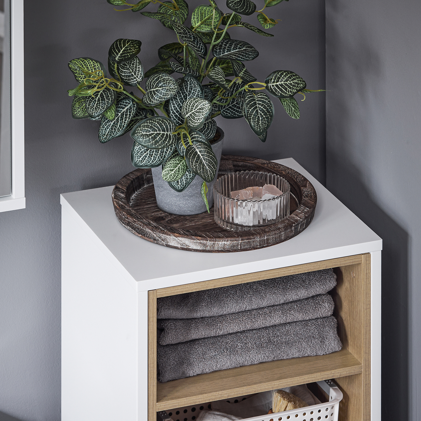 SoBuy Panier à linge de salle de bain, armoire de rangement pour buanderie BZR146-W