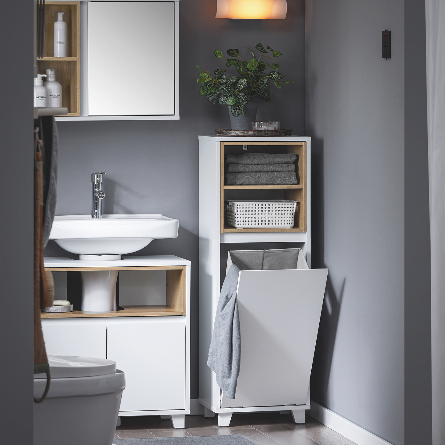 SoBuy Panier à linge de salle de bain, armoire de rangement pour buanderie BZR146-W