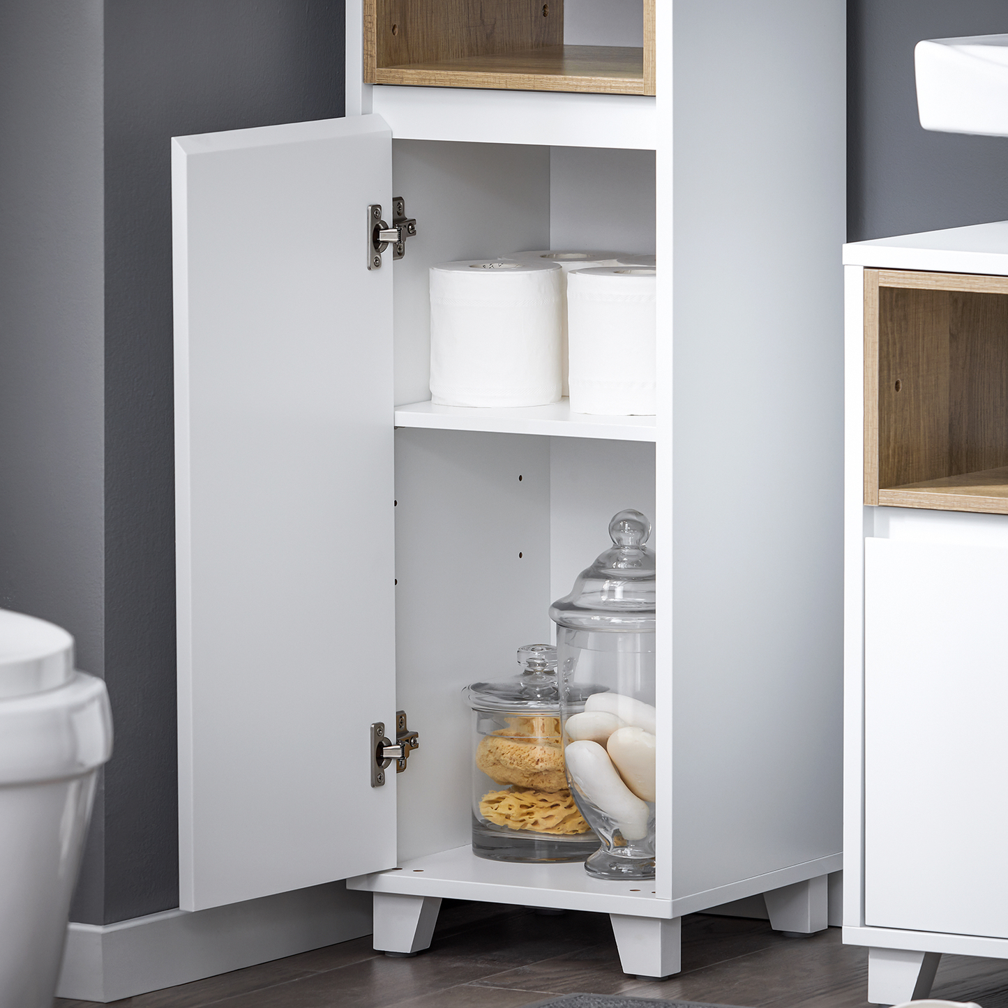 Armoire de salle de bain haute SoBuy, meuble de rangement pour salle de bain BZR147-W