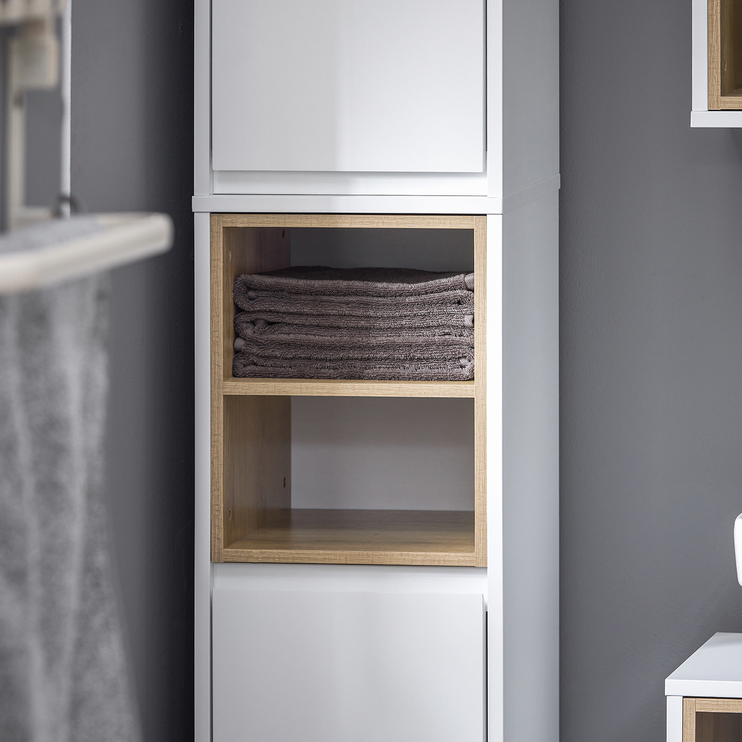 Armoire de salle de bain haute SoBuy, meuble de rangement pour salle de bain BZR147-W