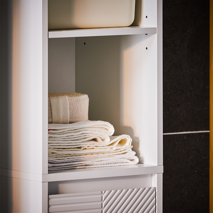 Armoire de salle de bain haute SoBuy avec panier à linge, meuble de rangement autoportant à 3 étagères BZR158-W