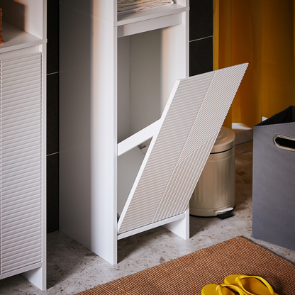 Armoire de salle de bain haute SoBuy avec panier à linge, meuble de rangement autoportant à 3 étagères BZR158-W